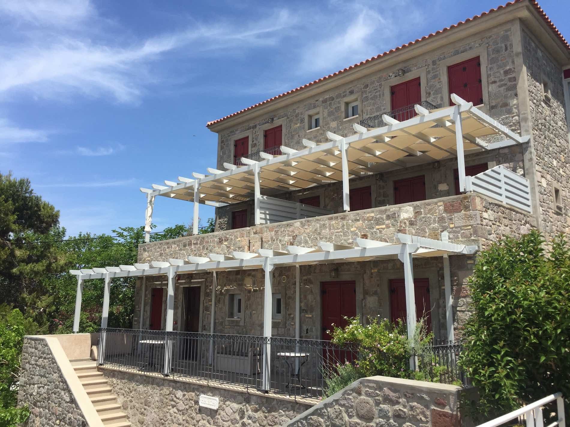 South view of Heliades building. Two maisonettes and the suite facing Molyvos bay.