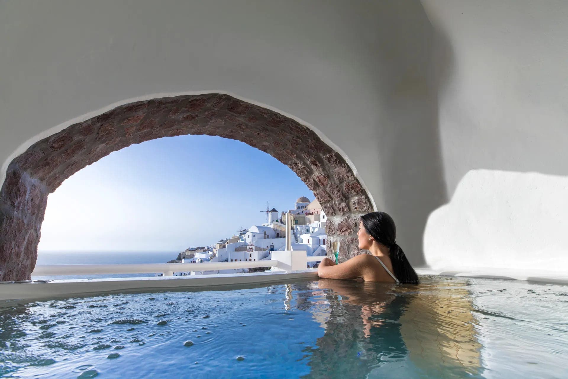 Marine Cave Pool Suite with OutdoorHeated Cave Pool| Panoramic Sea-Caldera & Direct Sunset Views